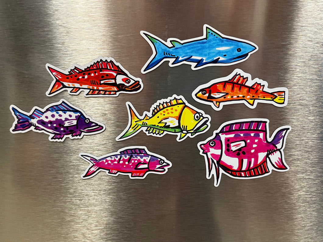 Pollock Rainbow Fish Magnet Set (of 7) - Release #4