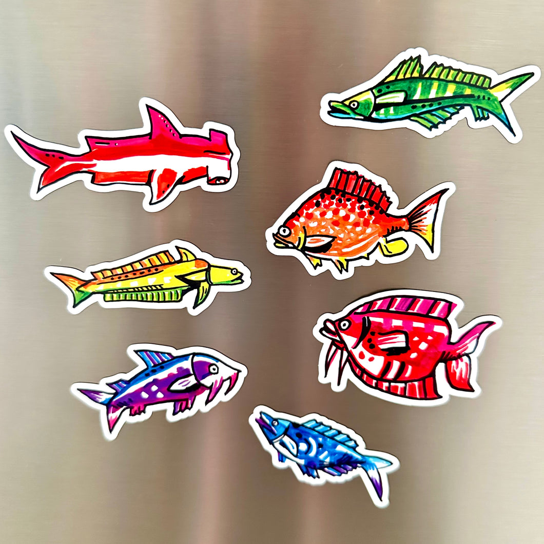 Pollock Rainbow Fish 7 Magnet Set