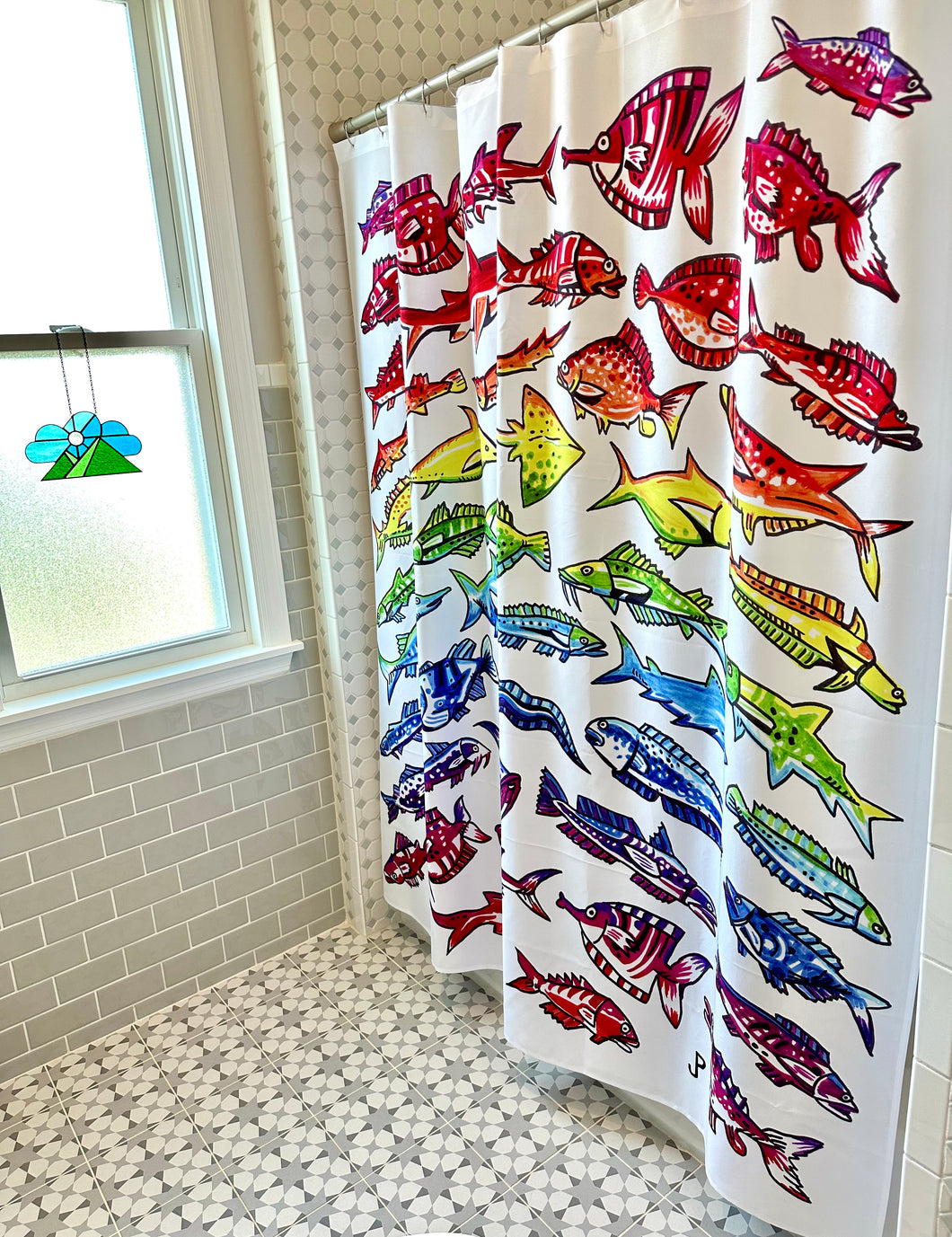 Pollock Rainbow Fish Shower Curtain